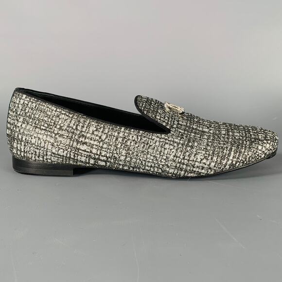 CHANEL Size 8 CC Silver Black Glitter Loafer Flats - Picture 2 of 10